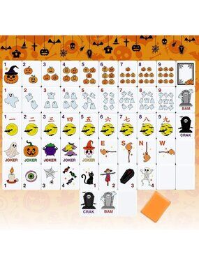 160 Pcs Halloween Mahjong Tiles Set - Fun Social Game for Family & Friends
